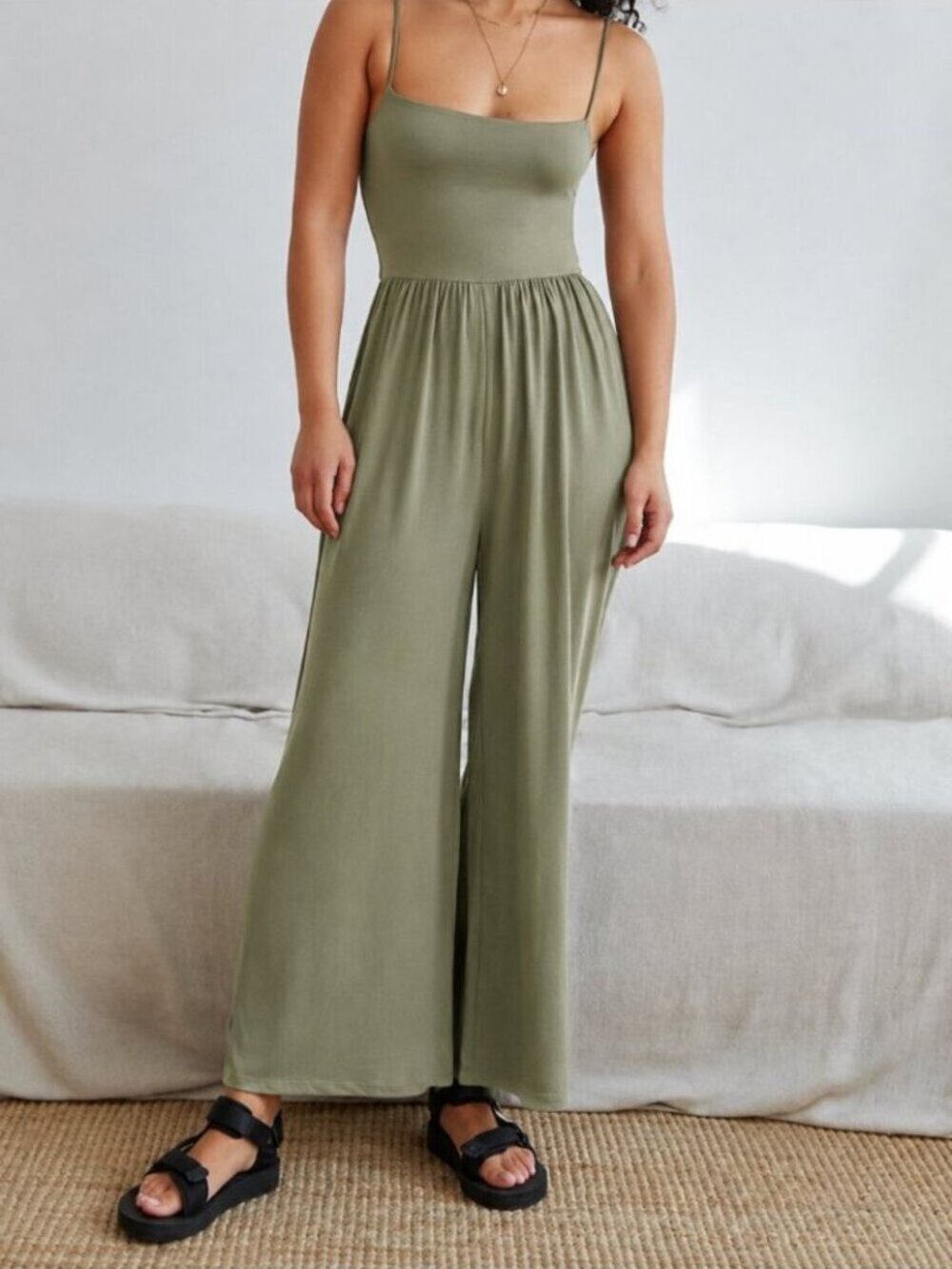 Aritzia Wilfred Wide Leg Market Ultra Soft Jumpsuit Olive Green Size Small